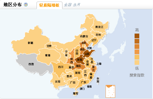 全国轻质隔墙板指数分别图